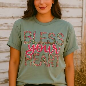 Bless Your Heart Southern Charm Graphic Short Sleeve Tee - Green